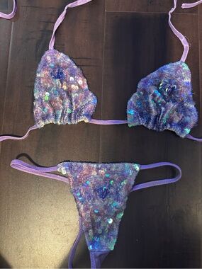 Y2K vintage Leg Avenue Iridescent Sequin Two Piece Bikini Set in Lavender small